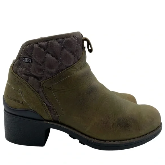 Merrell Womens Shoes Chateau II Mid Boots Sz 7 Green Leather Ankle Waterproof - Picture 2 of 12